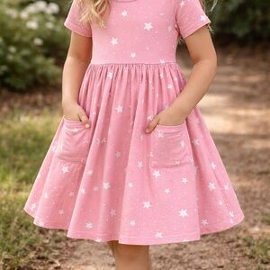 Mila & Rose Pocket Twirly Dress- Charming Pink Starry Kids Dress